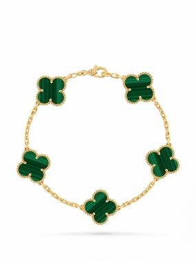 Van Cleef & Arpels Gold and Green Vintage Alhambra Clover Bracelet 5 motifs